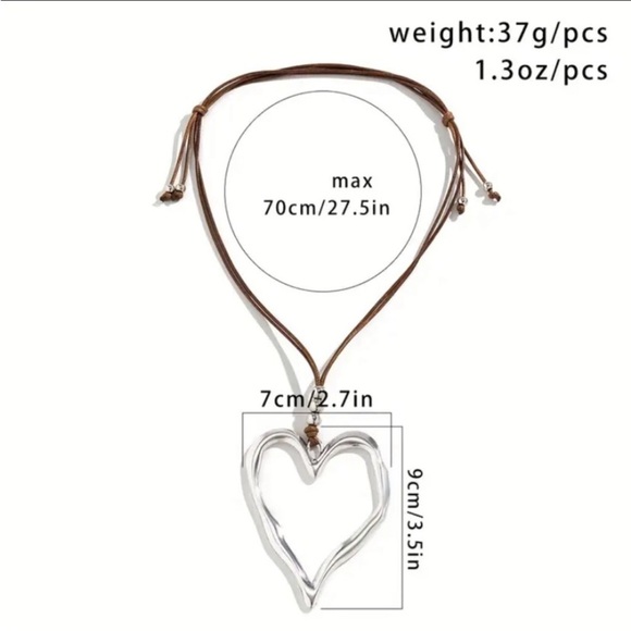 Exaggerated Silver Heart Statement Necklace Boho Oversized - Picture 11 of 11